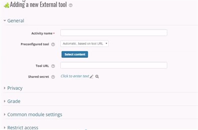 Moodle - Course Adding a New External Tool